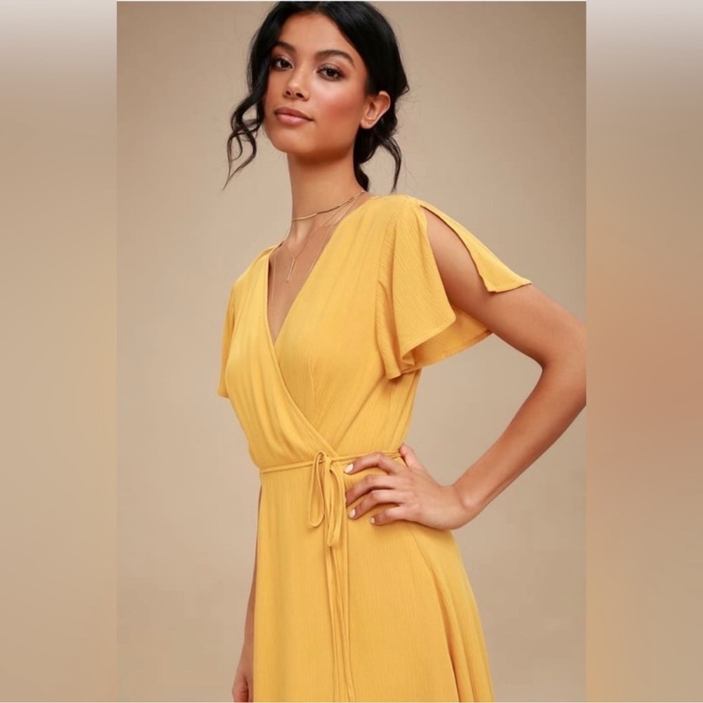 Lulu's Harbor Point Mustard Yellow Wrap Dress - Picture 2 of 8